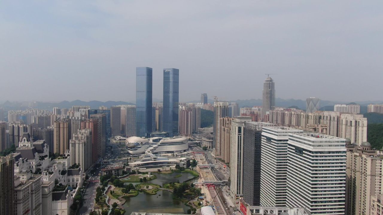 贵阳花果园双子塔地标建筑航拍