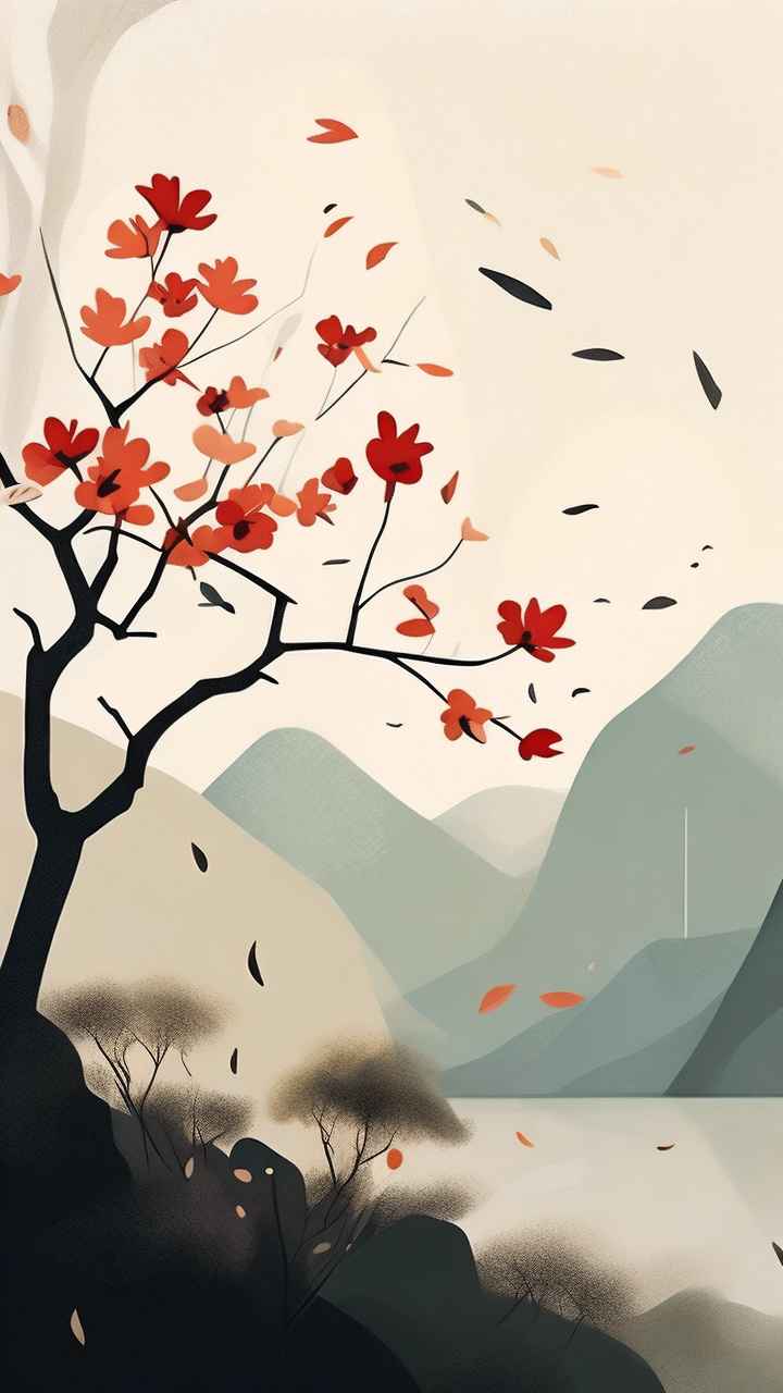 极简主义元素花朵和树枝插画