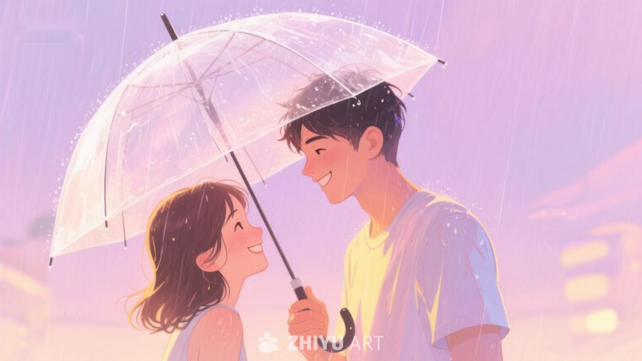 雨中情侣共撑伞温馨时刻 660