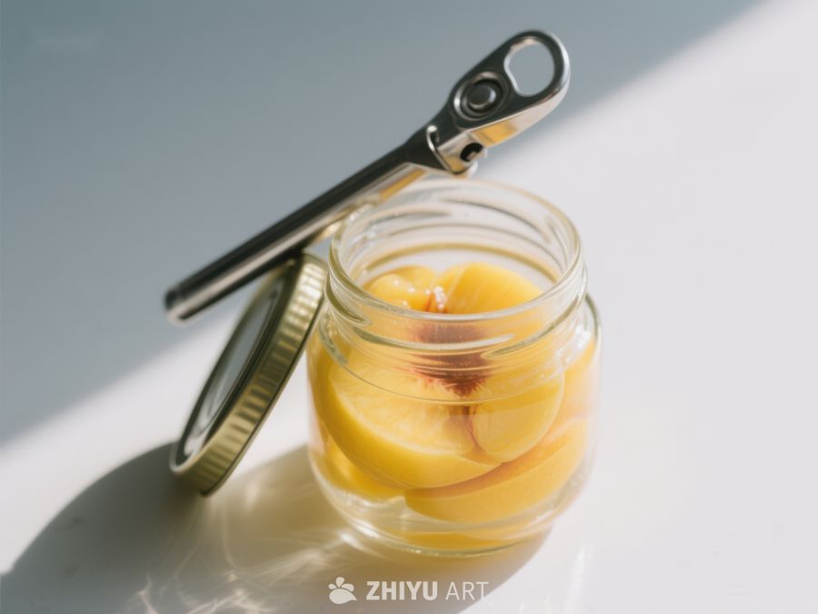 玻璃罐中的黄色果酱与金属开罐器 40