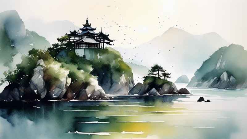 雾气缭绕大海山水画简约风格 14