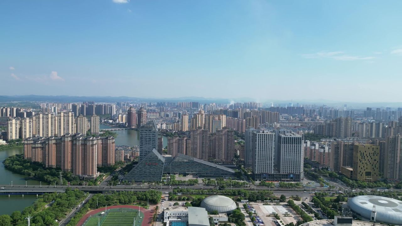 航拍江西新余城市风光新余建设