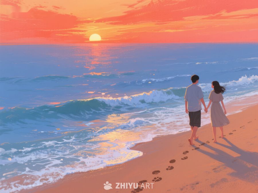 海边日落，情侣漫步 240