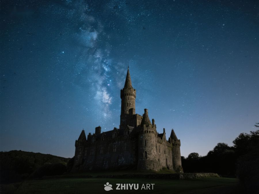 夜空下的古堡与银河 322