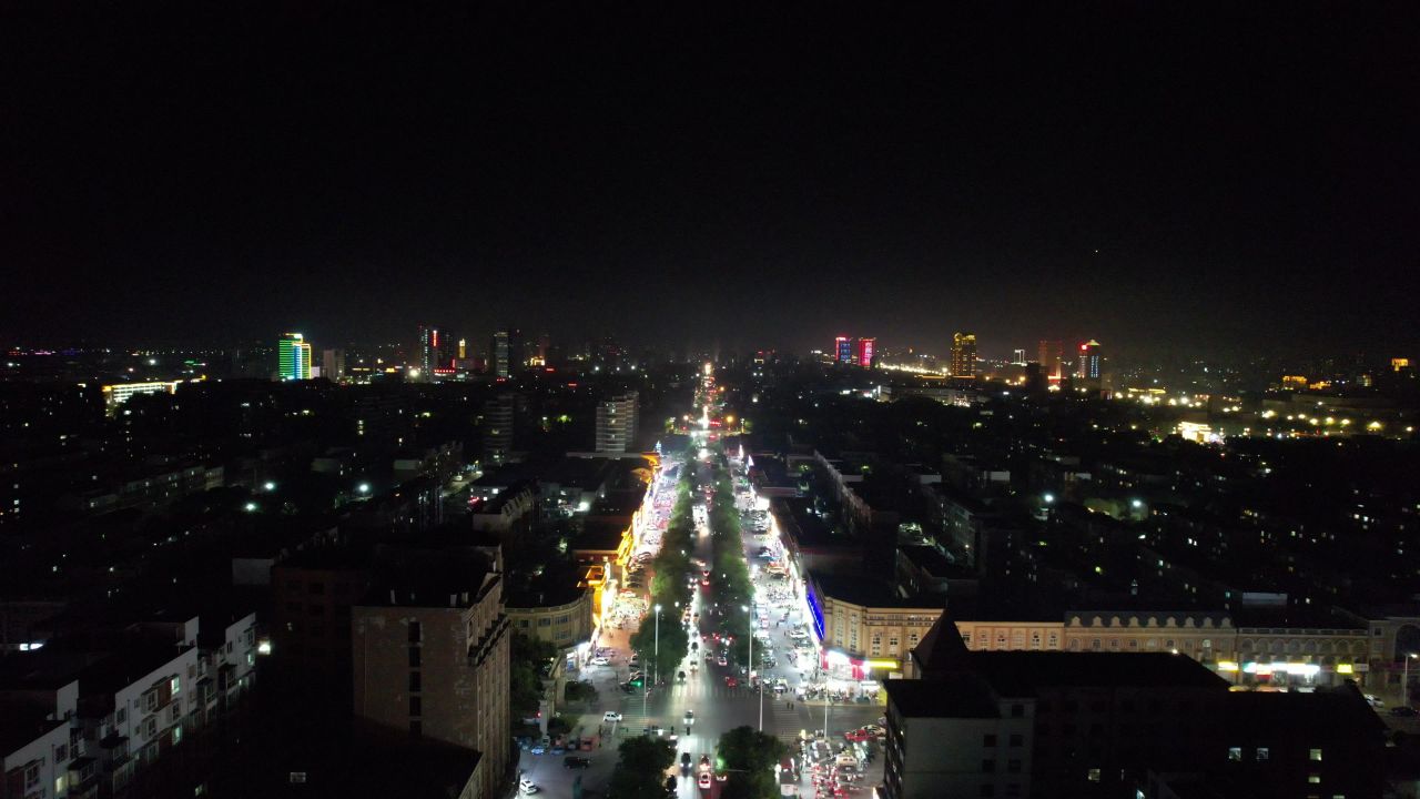 山东东营城市夜景灯光航拍 