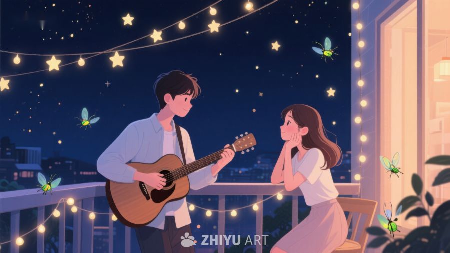 夜景下弹吉他的情侣 551