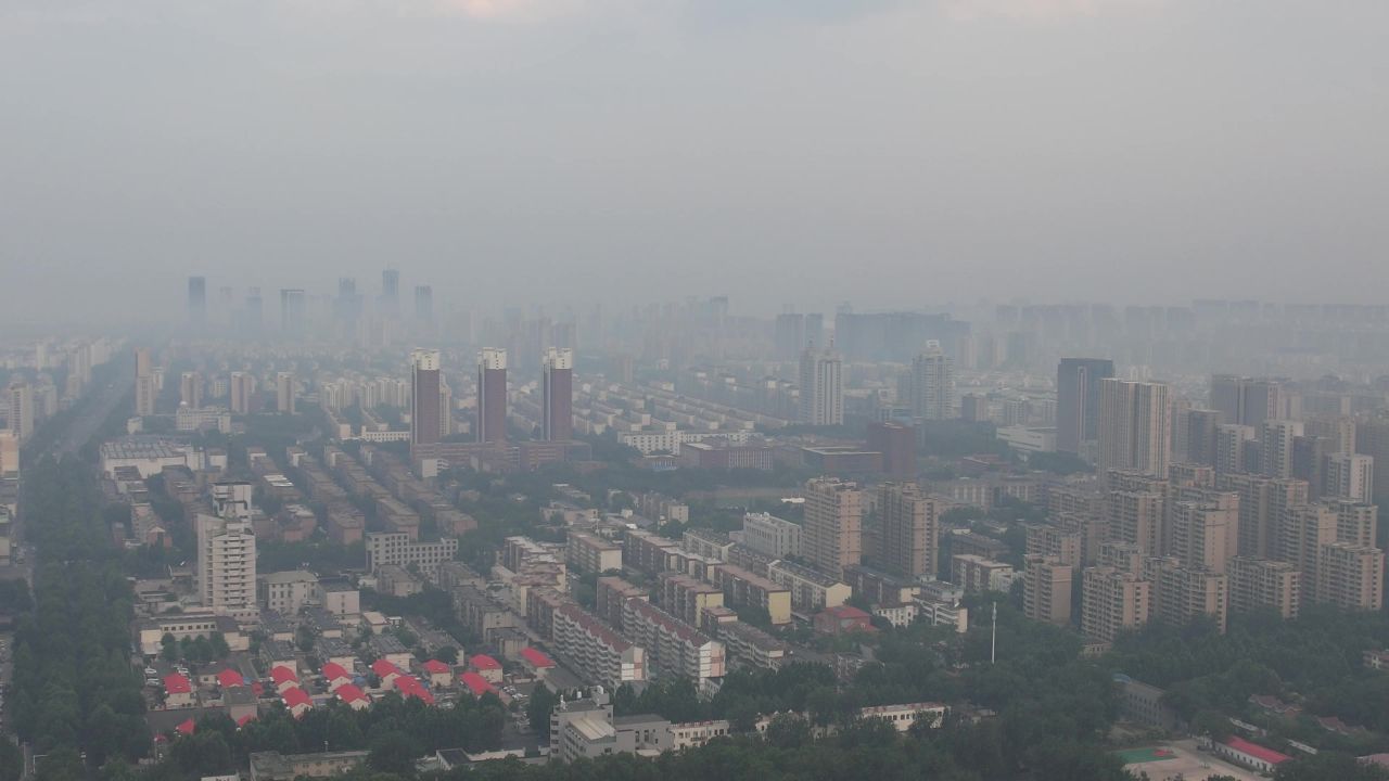 山东淄博清晨城市迷雾日出彩霞航拍 