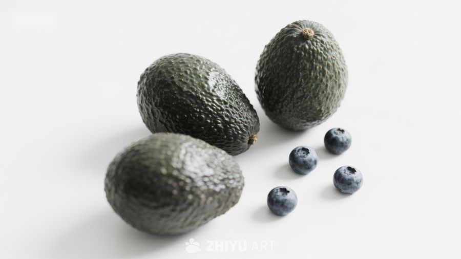 鳄梨与蓝莓的静物组合