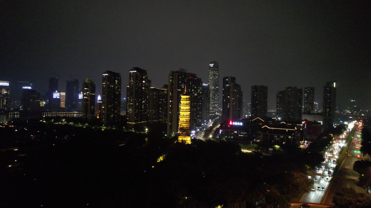 广州城市夜景灯光航拍