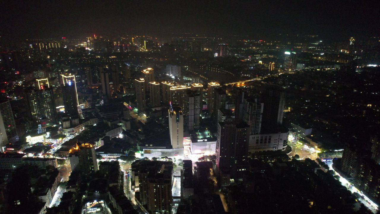 广西钦州城市夜景灯光交通航拍