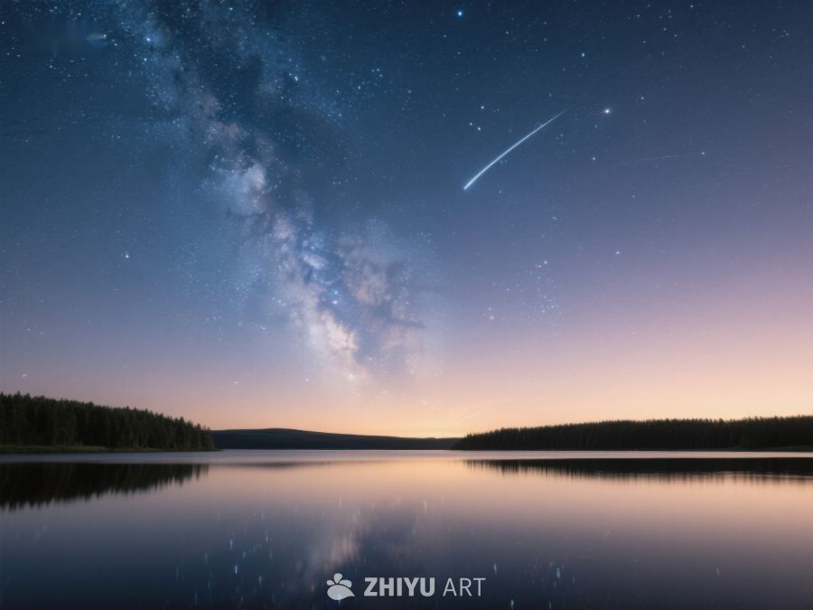 银河流星划过宁静湖面 531