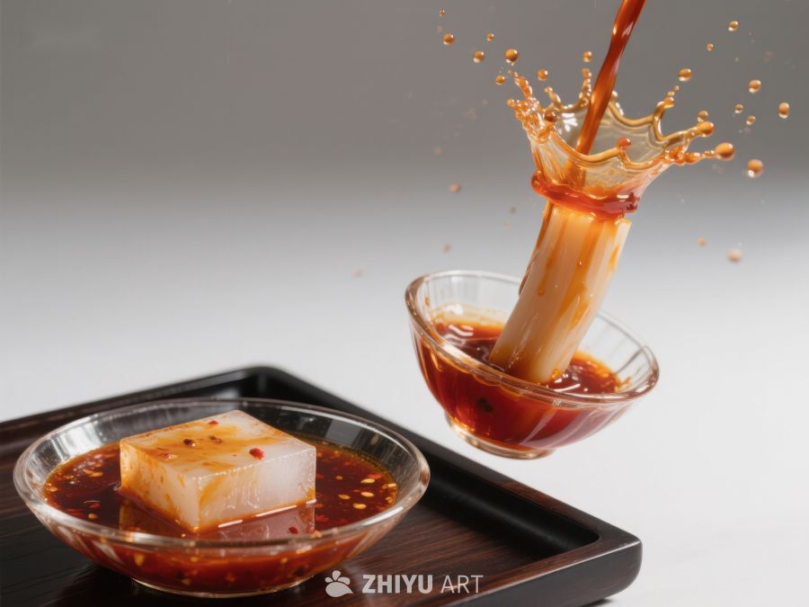 辣椒油浇灌在凉粉上的瞬间 744