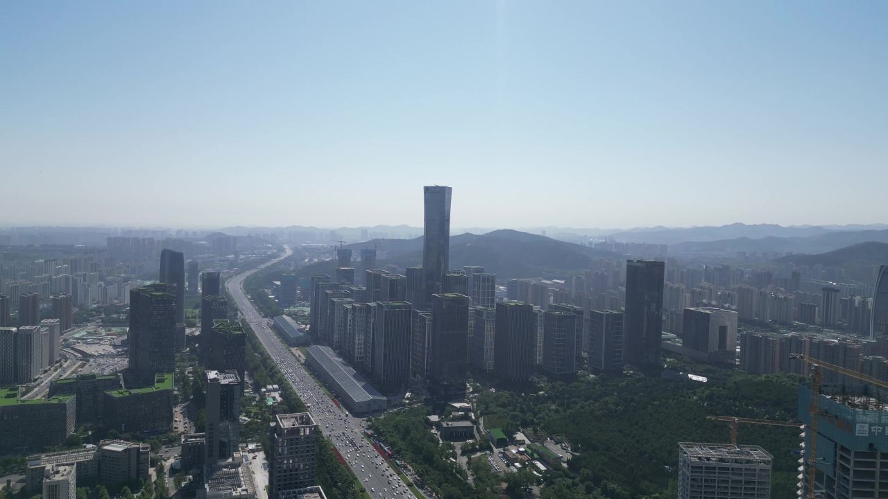  航拍山东济南奥体新城城市建设