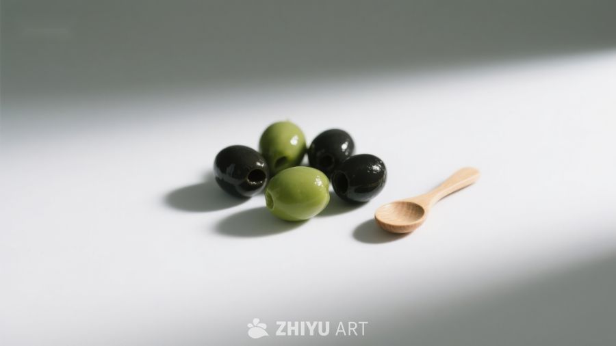 绿黑橄榄与木勺静物 191