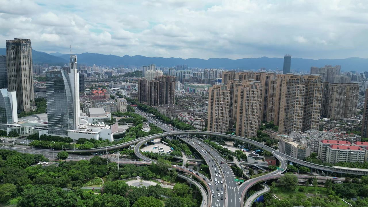  航拍福州闽江尤溪洲大桥