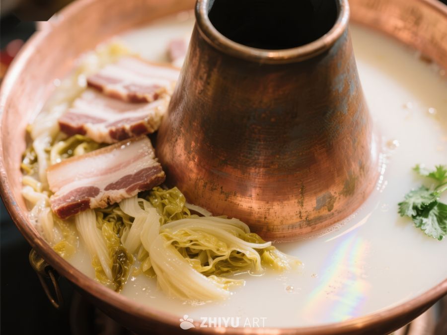 铜锅涮肉与白菜的美味组合 740