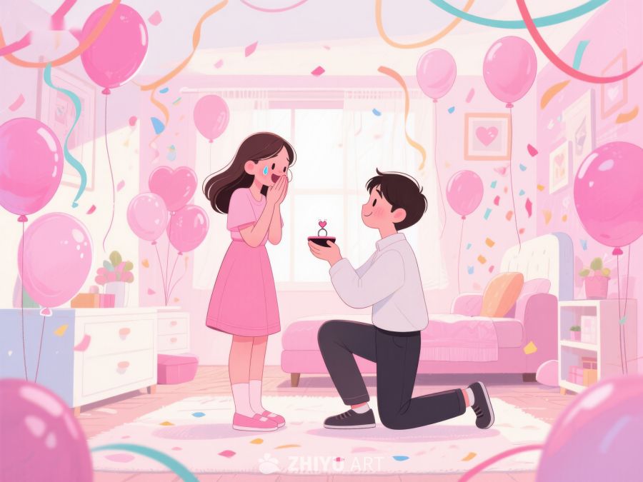 浪漫求婚场景，粉色气球环绕 407