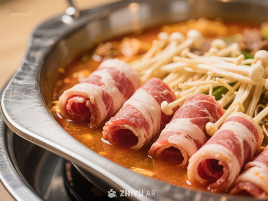 火锅中的肉卷与金针菇 235