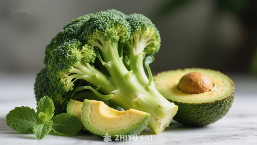 新鲜西兰花与牛油果的健康组合