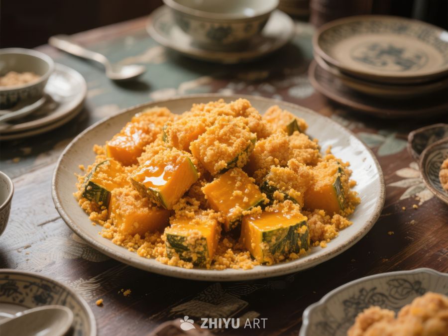 金黄南瓜酥配米饭粒 350