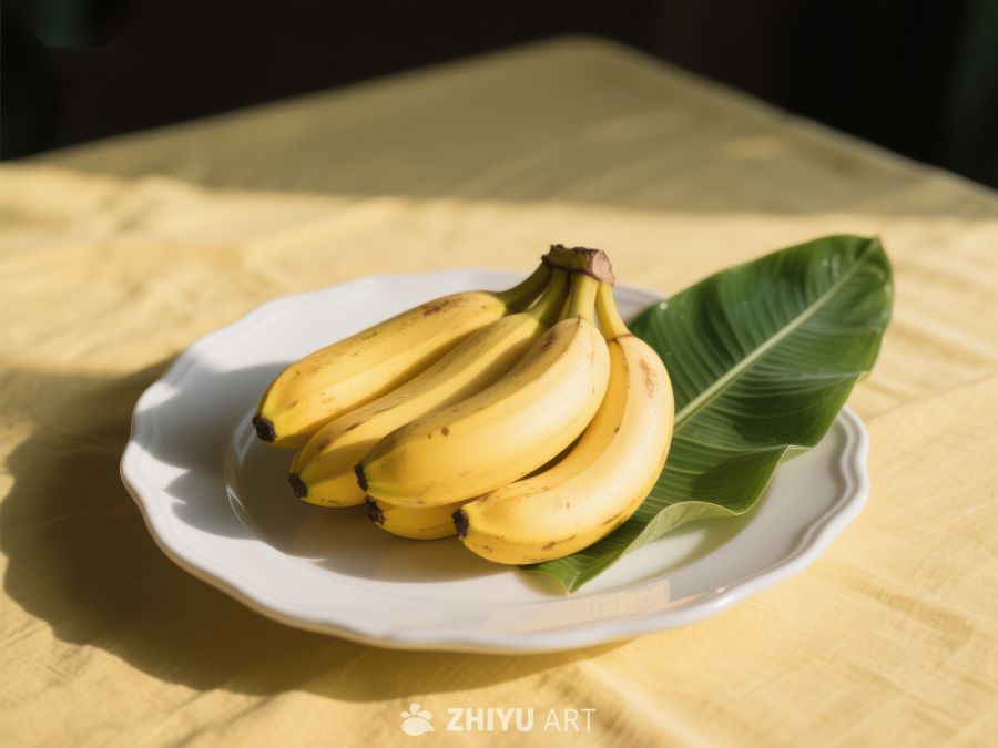 盘中香蕉与绿叶 312