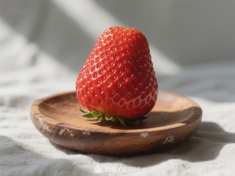 新鲜草莓置于木质碟中 621