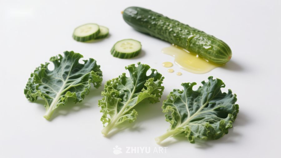 新鲜蔬菜：卷心菜叶与黄瓜