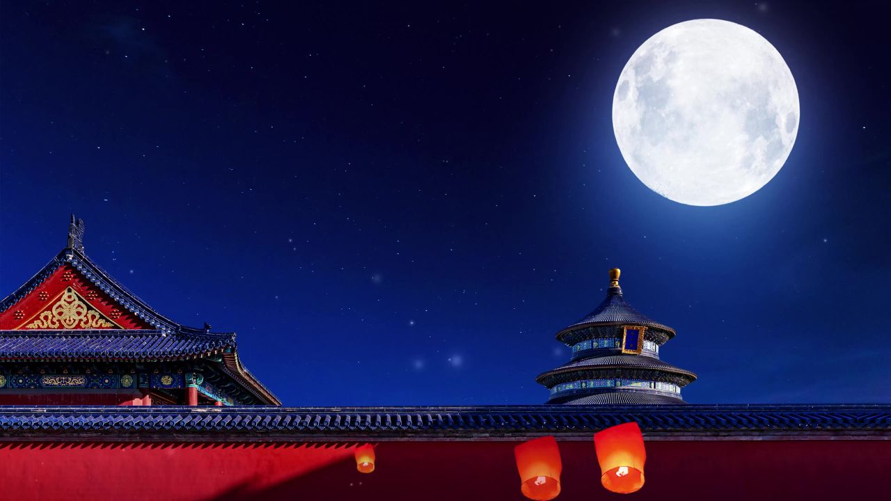 唯美大海上升月亮白月光蓝色夜空圆月明月大屏幕舞台LED视频  195