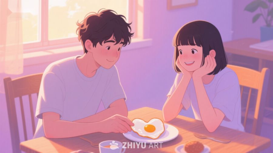 温馨早餐时光，两人共度美好瞬间 487