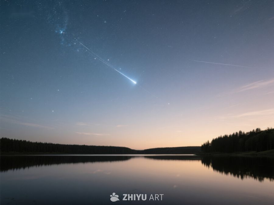 夜空流星划过宁静湖面 269