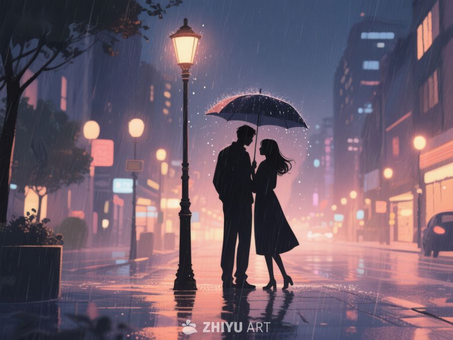 雨夜街头情侣伞下相依 1067