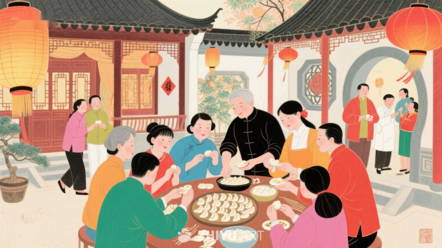家庭围坐包饺子，共庆传统佳节 549