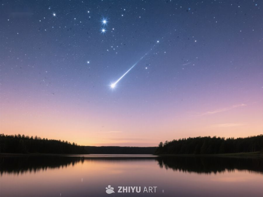 夜空流星划过湖面 265