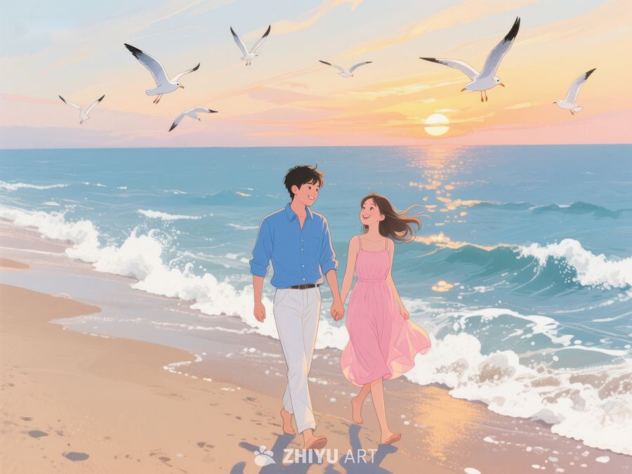 海滩漫步的情侣 261