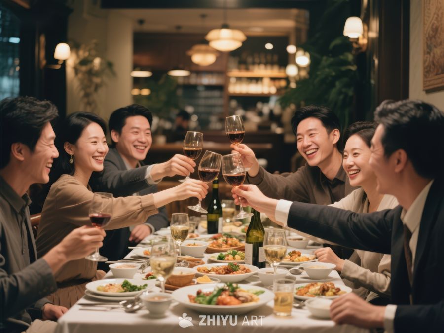 朋友聚餐举杯庆祝温馨时刻 454