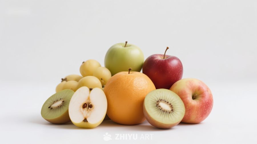 新鲜水果组合：苹果、橙子与猕猴桃