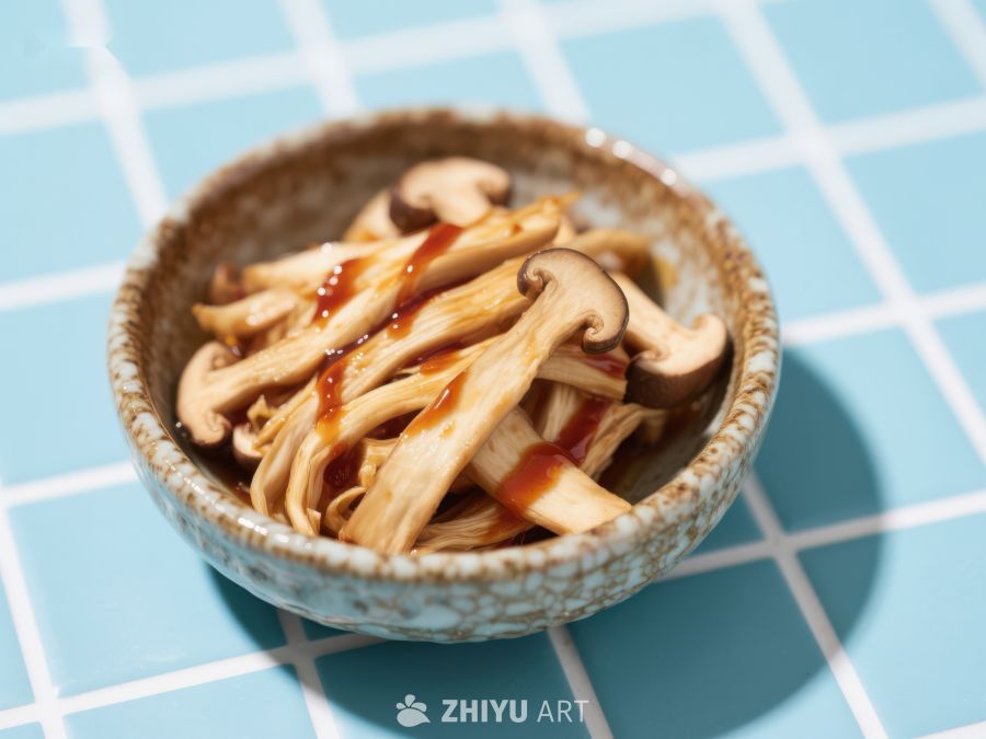 酱汁蘑菇盛于陶瓷碗中 398