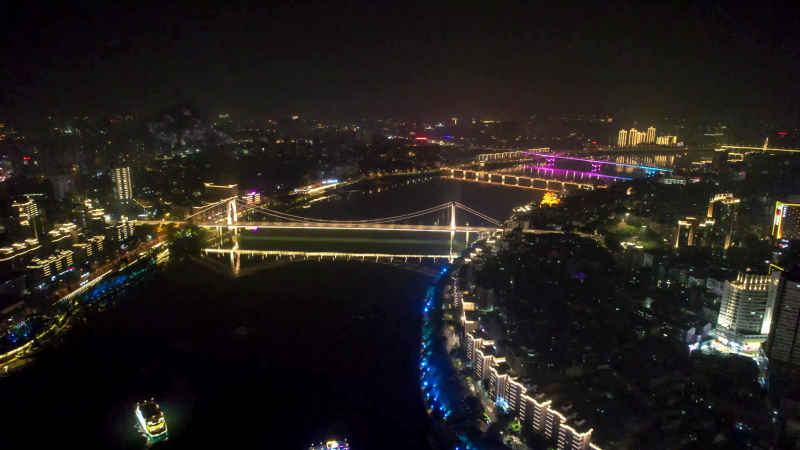 航拍广西柳州柳江夜景风光  