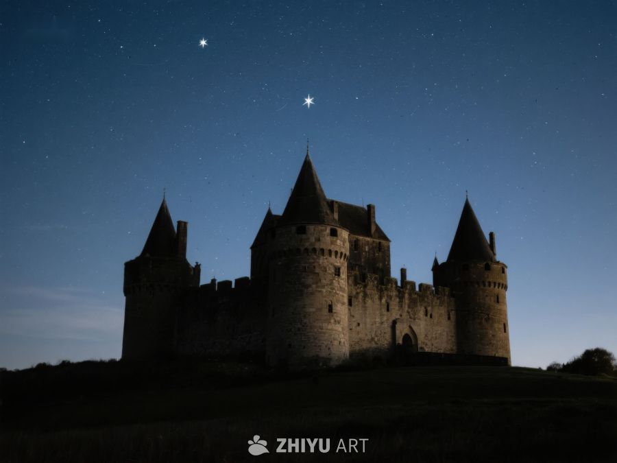 夜空下的古老城堡剪影 317