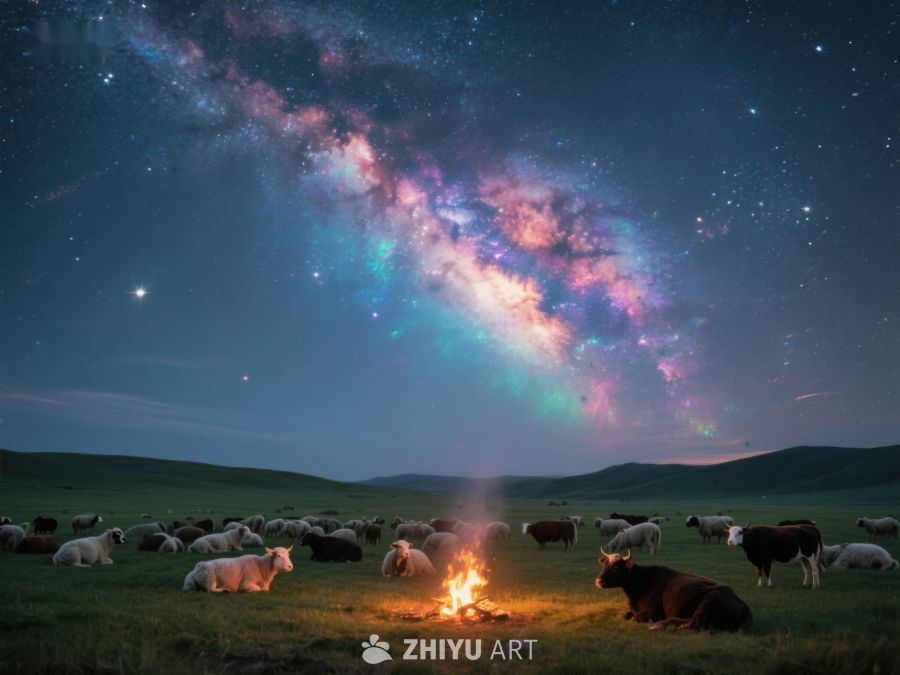 星空下的草原篝火与羊群 161