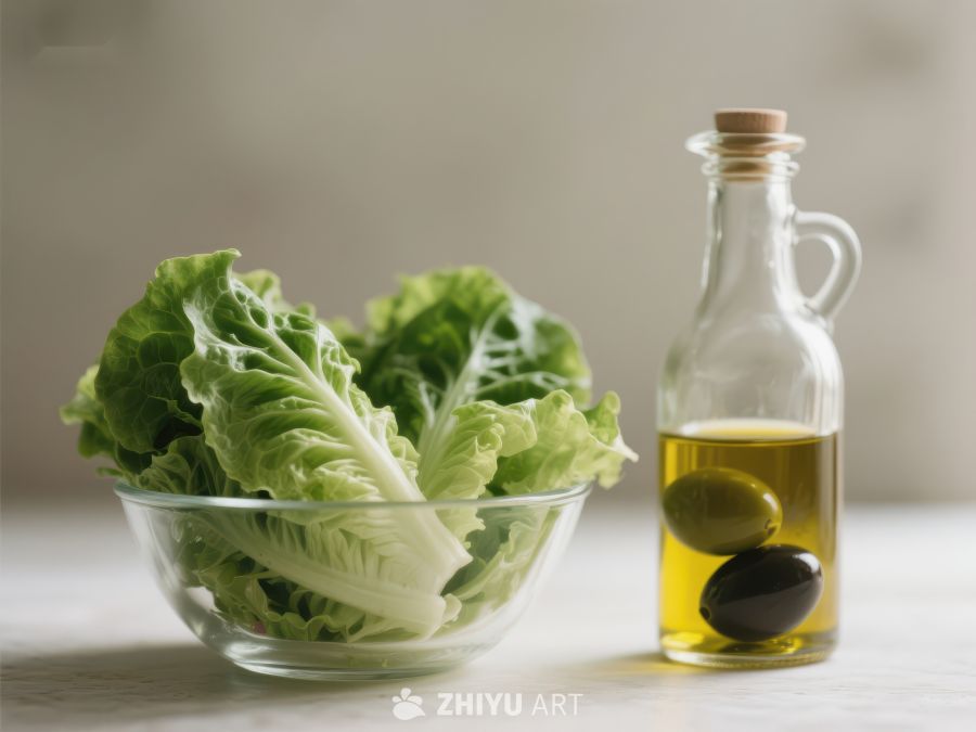 新鲜生菜与橄榄油瓶 599