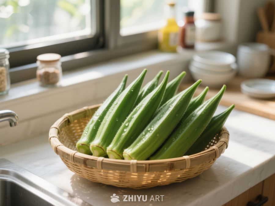 厨房台面上的秋葵篮 109