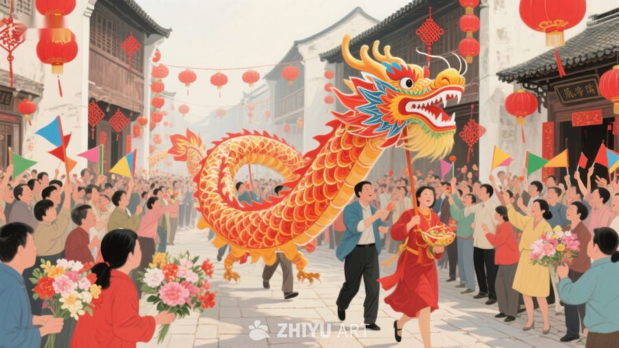 热闹的舞龙表演庆祝节日 798