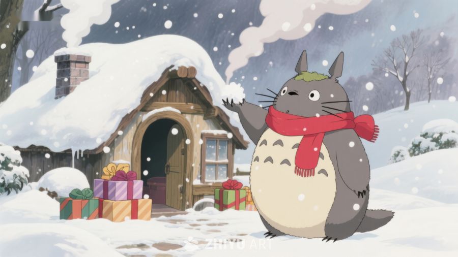 雪中温馨小屋与可爱生物 494