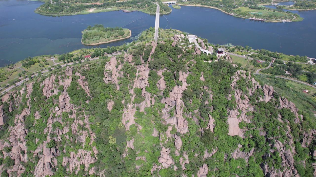 山东济南华山湖风景区航拍  