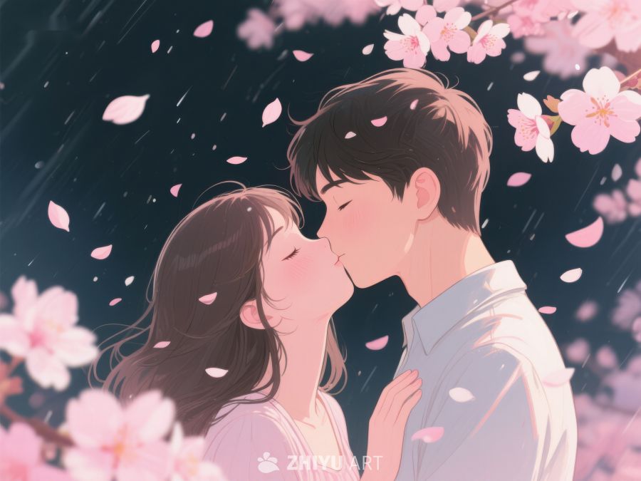 樱花雨中情侣轻吻 1055