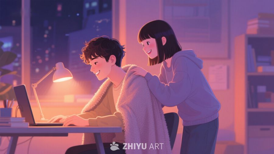 夜晚书房中的温馨互动 583