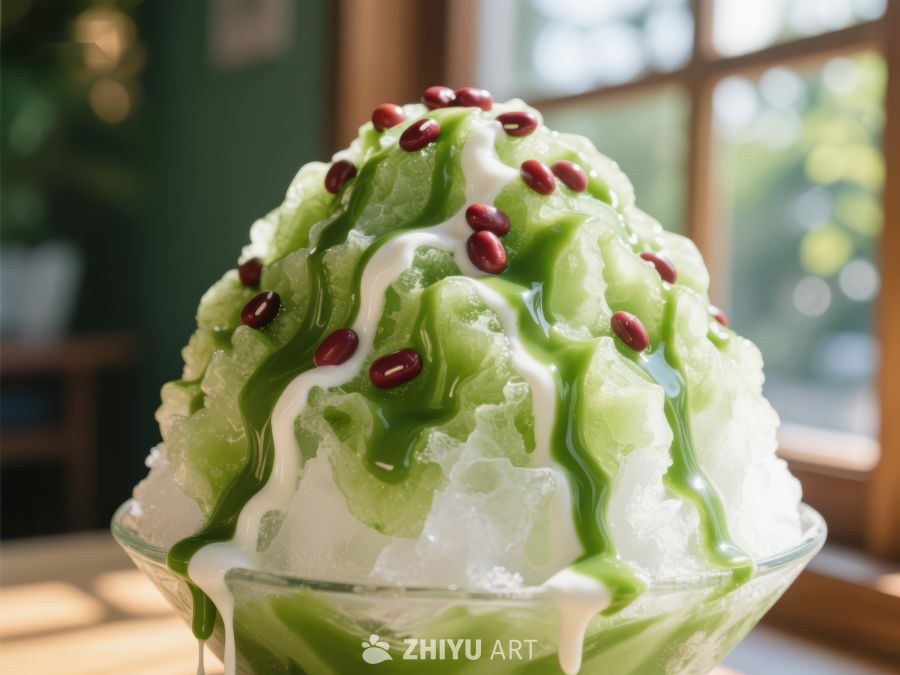 抹茶红豆刨冰，夏日清凉甜品 698