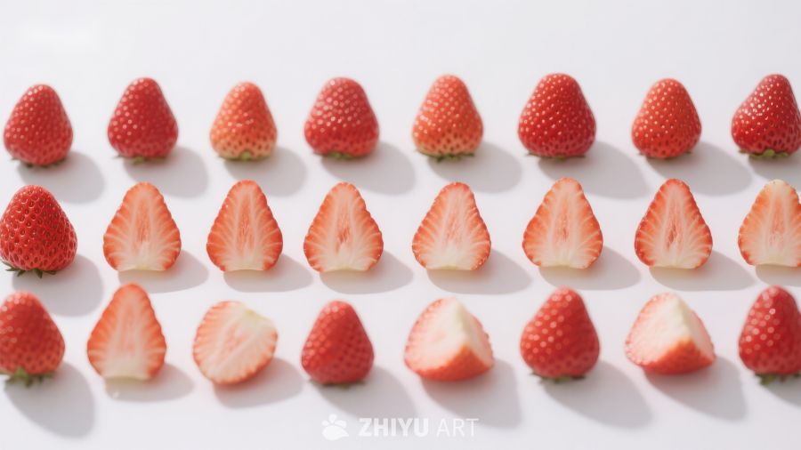 整齐排列的草莓与切片