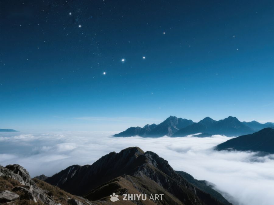 星夜山巅，云海缭绕 222